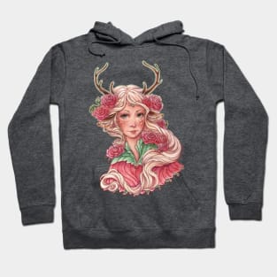 Fairy Deer Girl with Pink Flowers Hoodie